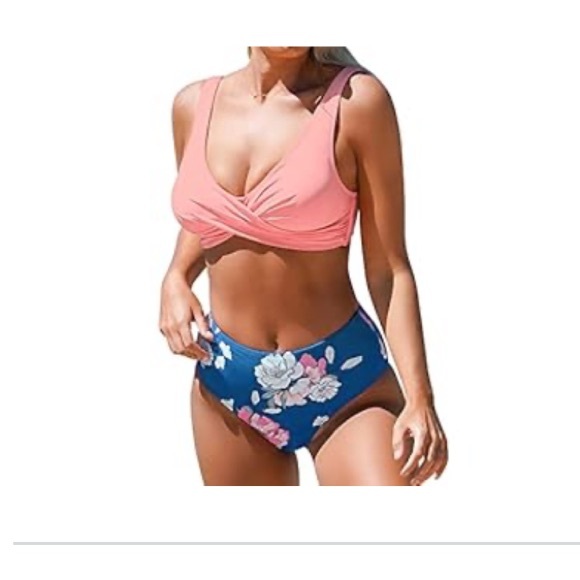 Cupshe Other - 3/$35 WOMEN'S BUNDLE Cupshe Floral Pink and Blue Women's High Waisted Bikini Set